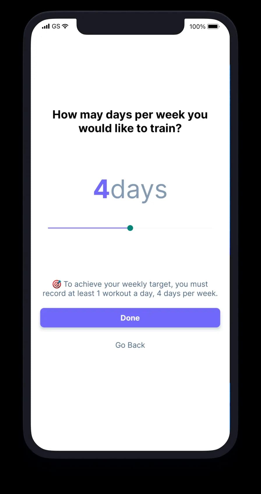 Set weekly target screen image